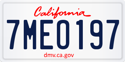 CA license plate 7MEO197