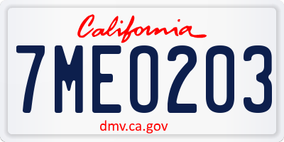 CA license plate 7MEO203