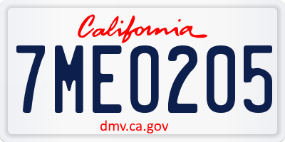 CA license plate 7MEO205
