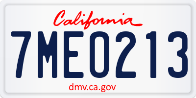 CA license plate 7MEO213