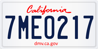 CA license plate 7MEO217