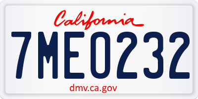 CA license plate 7MEO232