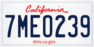 CA license plate 7MEO239