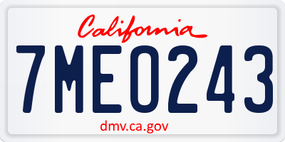 CA license plate 7MEO243