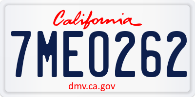 CA license plate 7MEO262