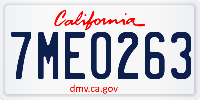 CA license plate 7MEO263