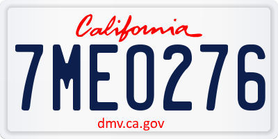CA license plate 7MEO276