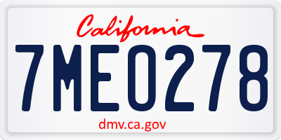 CA license plate 7MEO278