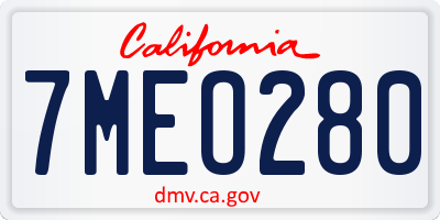 CA license plate 7MEO280