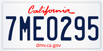 CA license plate 7MEO295