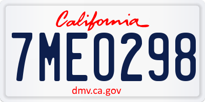 CA license plate 7MEO298