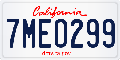 CA license plate 7MEO299