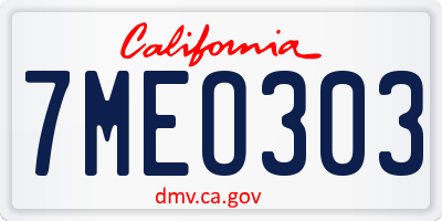 CA license plate 7MEO303