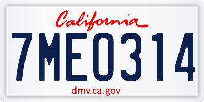 CA license plate 7MEO314