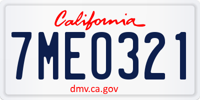 CA license plate 7MEO321