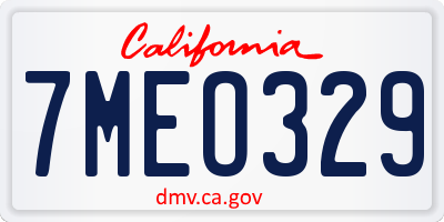 CA license plate 7MEO329