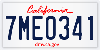 CA license plate 7MEO341