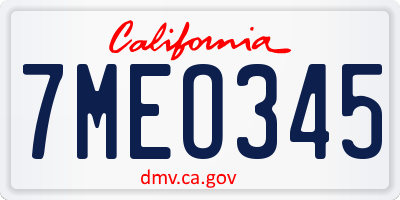 CA license plate 7MEO345