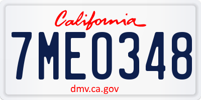 CA license plate 7MEO348