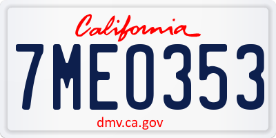 CA license plate 7MEO353