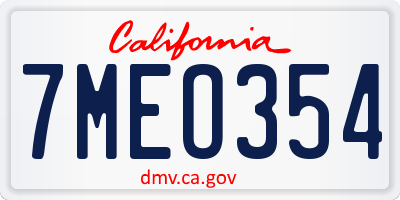 CA license plate 7MEO354