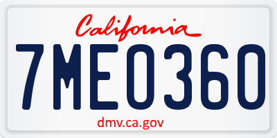 CA license plate 7MEO360