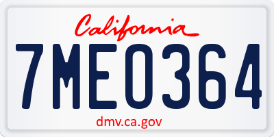 CA license plate 7MEO364