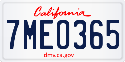 CA license plate 7MEO365