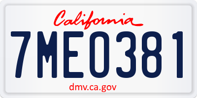 CA license plate 7MEO381