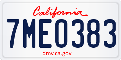 CA license plate 7MEO383