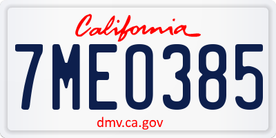 CA license plate 7MEO385