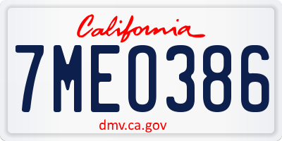 CA license plate 7MEO386