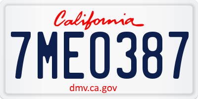 CA license plate 7MEO387