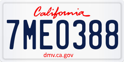 CA license plate 7MEO388