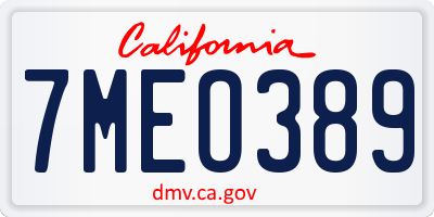 CA license plate 7MEO389