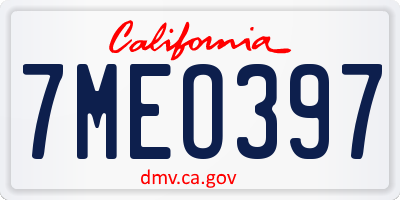 CA license plate 7MEO397