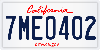 CA license plate 7MEO402