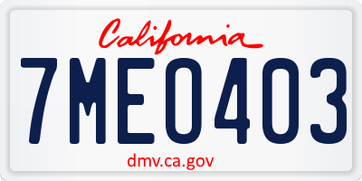 CA license plate 7MEO403
