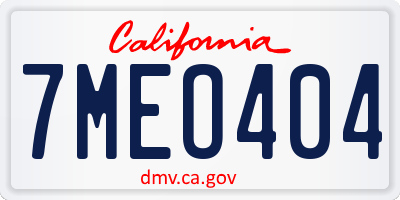 CA license plate 7MEO404