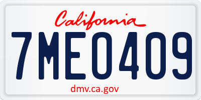 CA license plate 7MEO409
