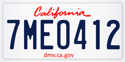 CA license plate 7MEO412