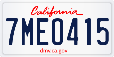 CA license plate 7MEO415