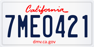 CA license plate 7MEO421