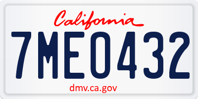 CA license plate 7MEO432