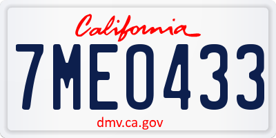 CA license plate 7MEO433