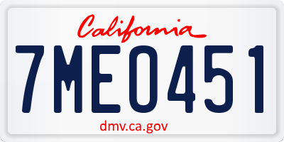 CA license plate 7MEO451