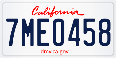 CA license plate 7MEO458