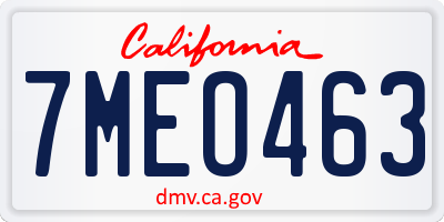 CA license plate 7MEO463