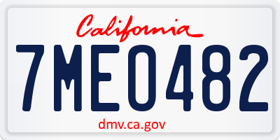 CA license plate 7MEO482