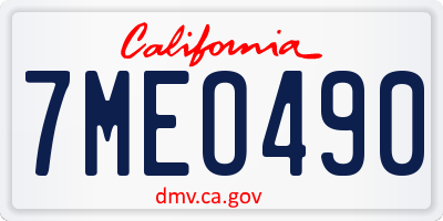 CA license plate 7MEO490